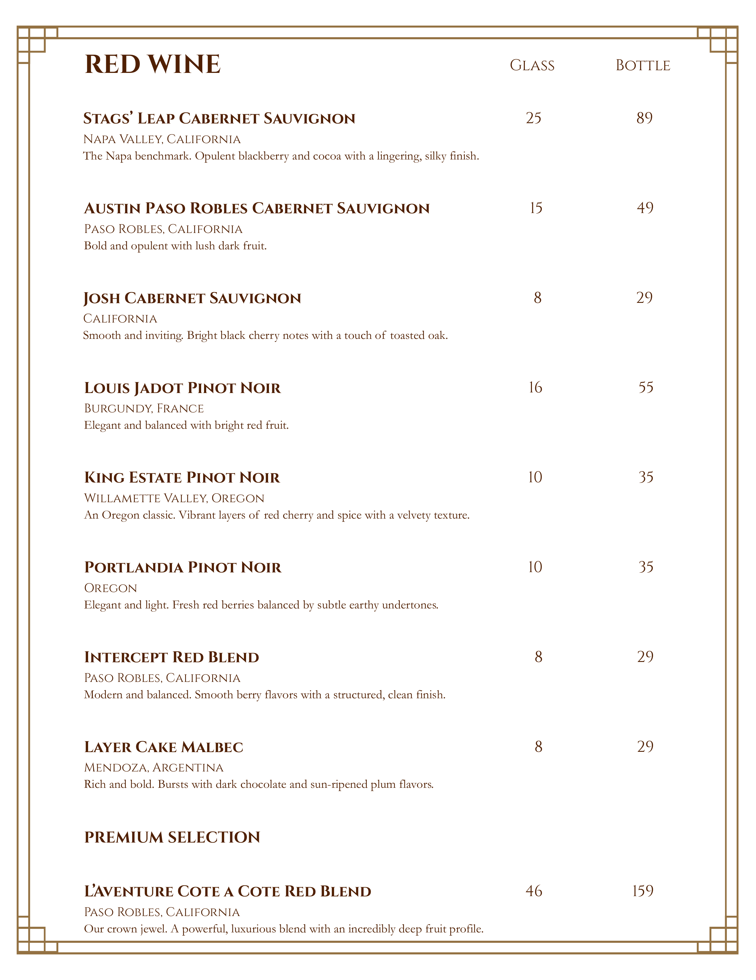 INJU red wine menu